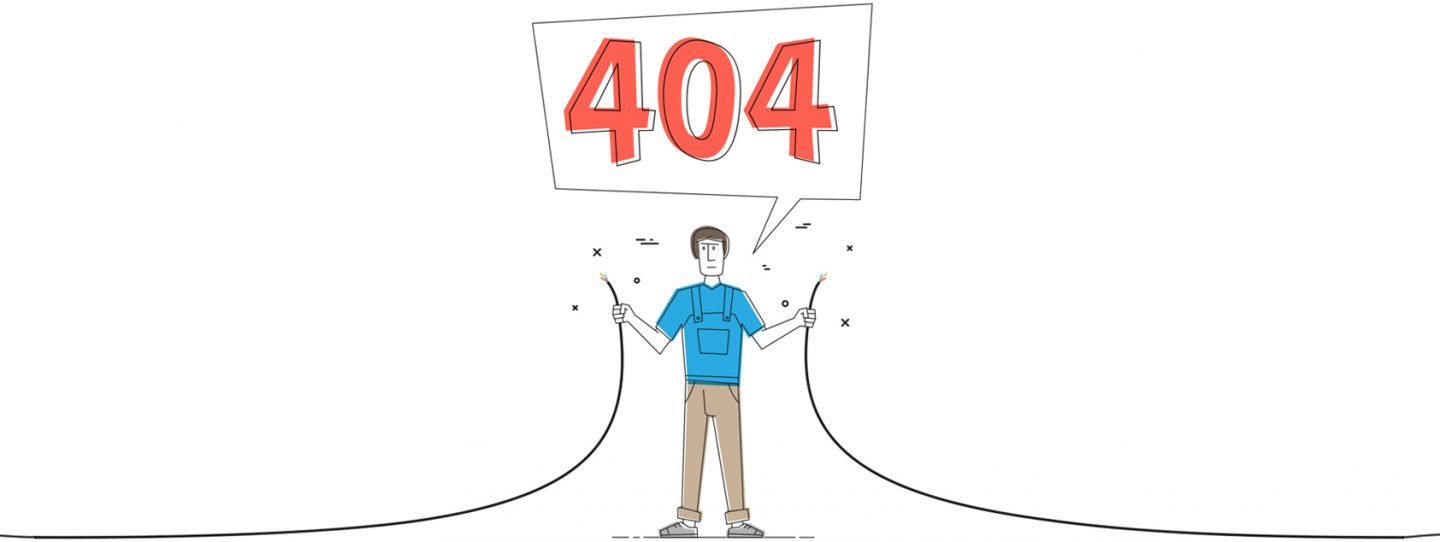 a man holding a broken cable to show a 404 page