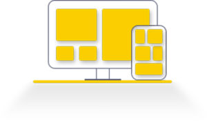 illustration of a desktop and a mobile phone showing the ability to optimize digital solutions for different devices