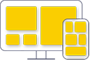 illustration of a desktop and a mobile phone showing the ability to optimize digital solutions for different devices