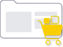 a shopping cart vector over the outline of a folder to represent e-commerce services