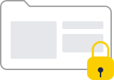 a yellow padlock icon over the vector of a file or folder to show prevention of web assets