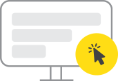 a cursor with a spark at the tip on a yellow circle over a desktop monitor to represent highly intuitive web applications