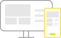 a yellow mobile phone icon over a grey desktop monitor to represent multiple mobile websites