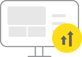 two differently sized arrows placed in incremental position over a yellow circle to represent performance optimization