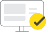 a black tick on a yellow circle laid over a desktop monitor icon to show the choice of right technology