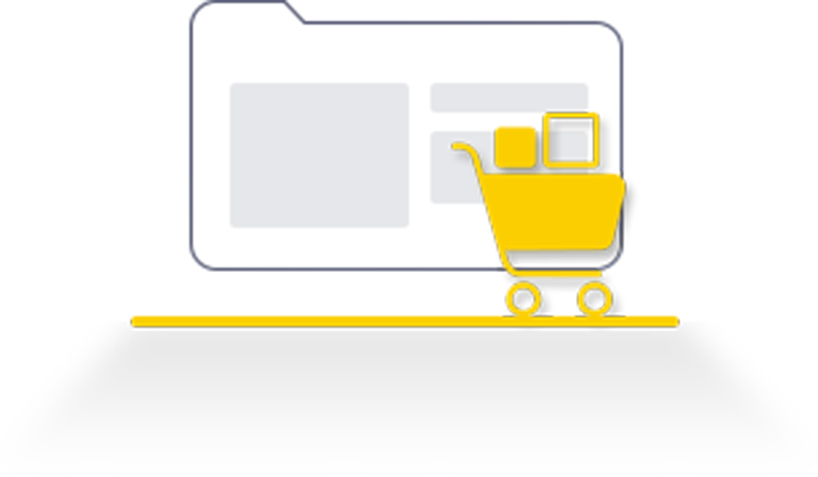 a shopping cart vector over the outline of a folder to represent e-commerce services