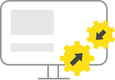 two arrow-printed gear icons of different sizes interacting to depict optimization of Magento integration