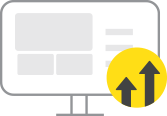 arrows in a circle over a desktop monitor showing customization and optimization of online commerce platforms