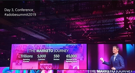 Marketo SVP taking attendees through the Marketo journey on day 3 of the Adobe Summit 2019 Conference - Marketing Nation