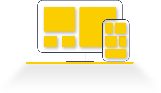 illustration of a desktop and a mobile phone showing the ability to optimize digital solutions for different devices