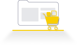 a shopping cart vector over the outline of a folder to represent e-commerce services