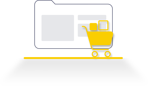 a shopping cart vector over the outline of a folder representing e-commerce services