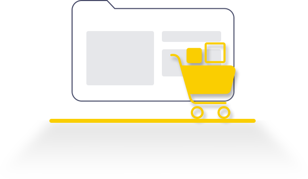 a shopping cart vector over the outline of a folder to represent e-commerce services