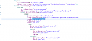 code lines to add the colourful dropdown class to a slected field in an AEM 6.2 component dialog