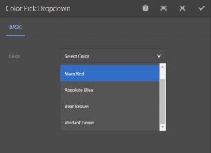 four different colour labels shown in basic colour picker dropdown component in AEM dialogs