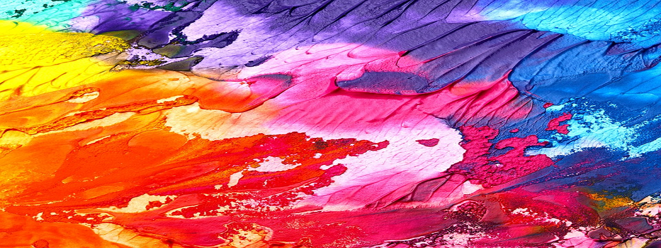 an abstract splash of red, yellow, blue and pink hues on a canvas