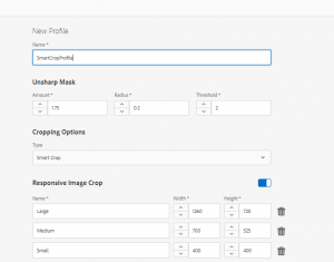 demonstrating the process of creating a smart crop profile by using available options in AEM