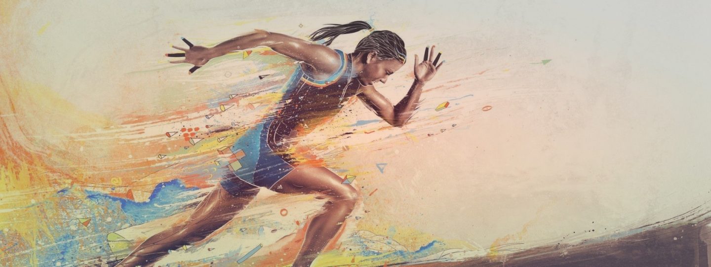 colourful sketch of woman running