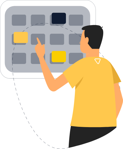 Select Category a man checking out postit notes on a board